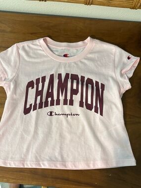 Champion Kids Light Pink Tee with Maroon Logo